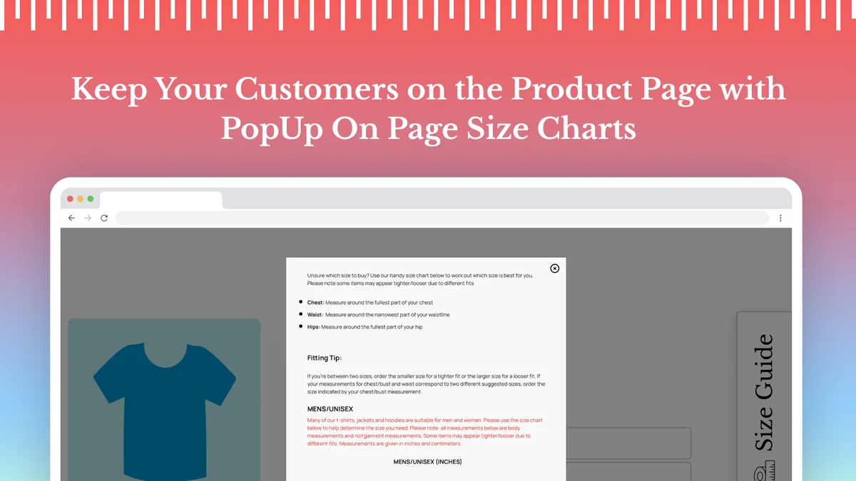 Keep Your Customers on the Product Page with PopUp On Page Size Charts