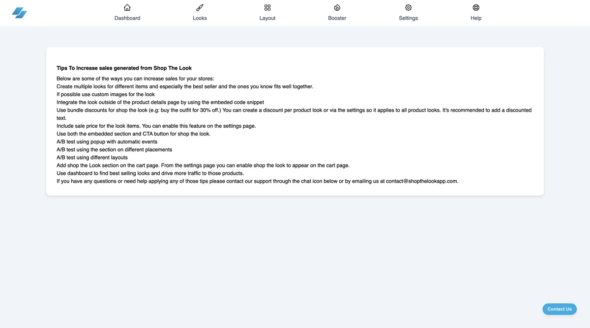 The old dashboard: a tab bar across the top, a text wall of tips