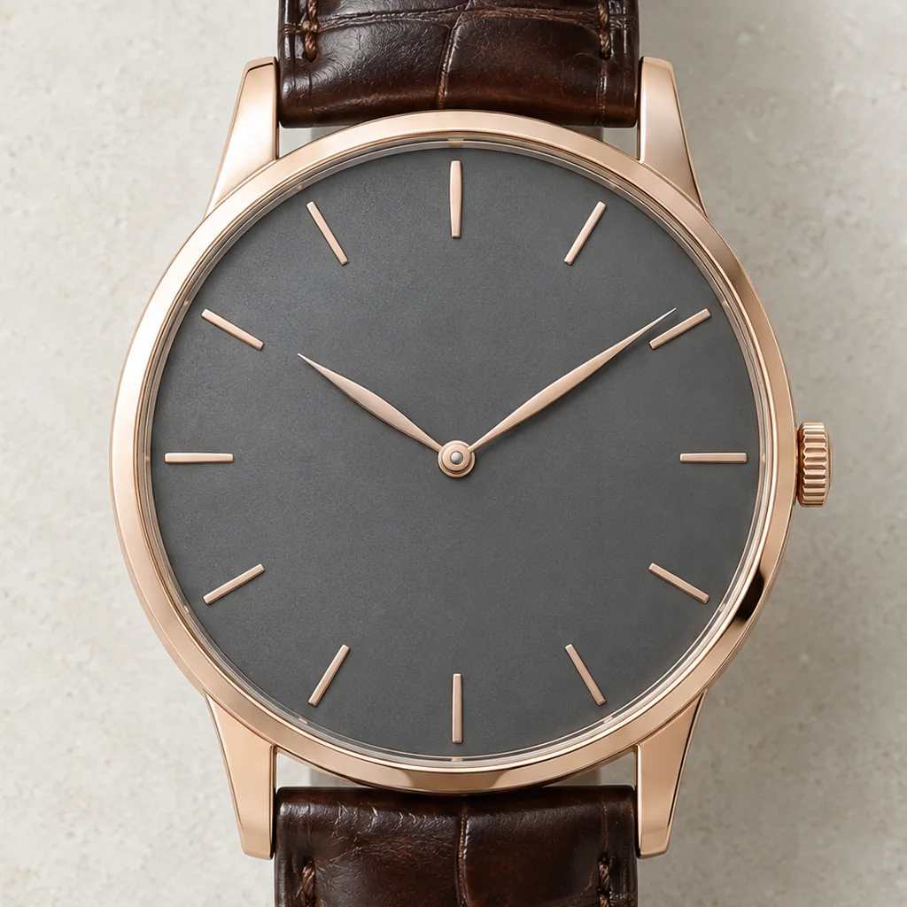 Close view of the Quai 38's dial, a hand and an hour marker
